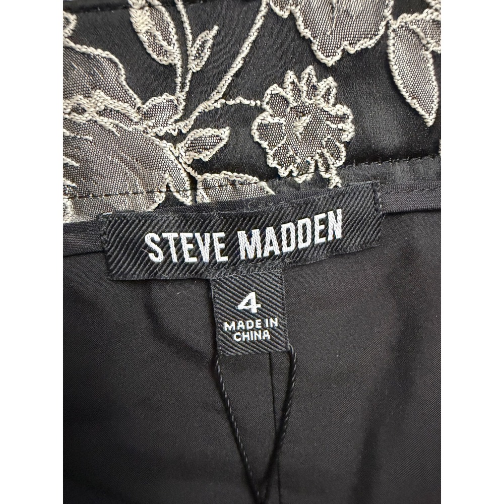 Steve Madden Beck Skirt Black Silver Floral Brocade Mini Skirt Size 4 BO409104 - Picture 6 of 10